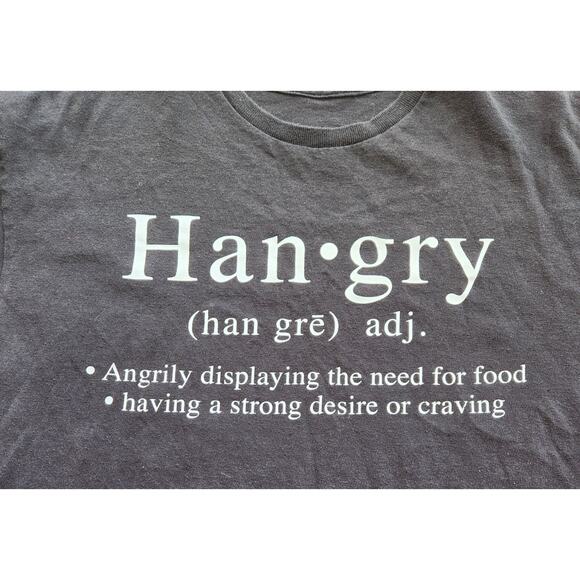 Black White HANGRY Angrily Displaying The Need For Food Graphic Print Top Large - Picture 3 of 4